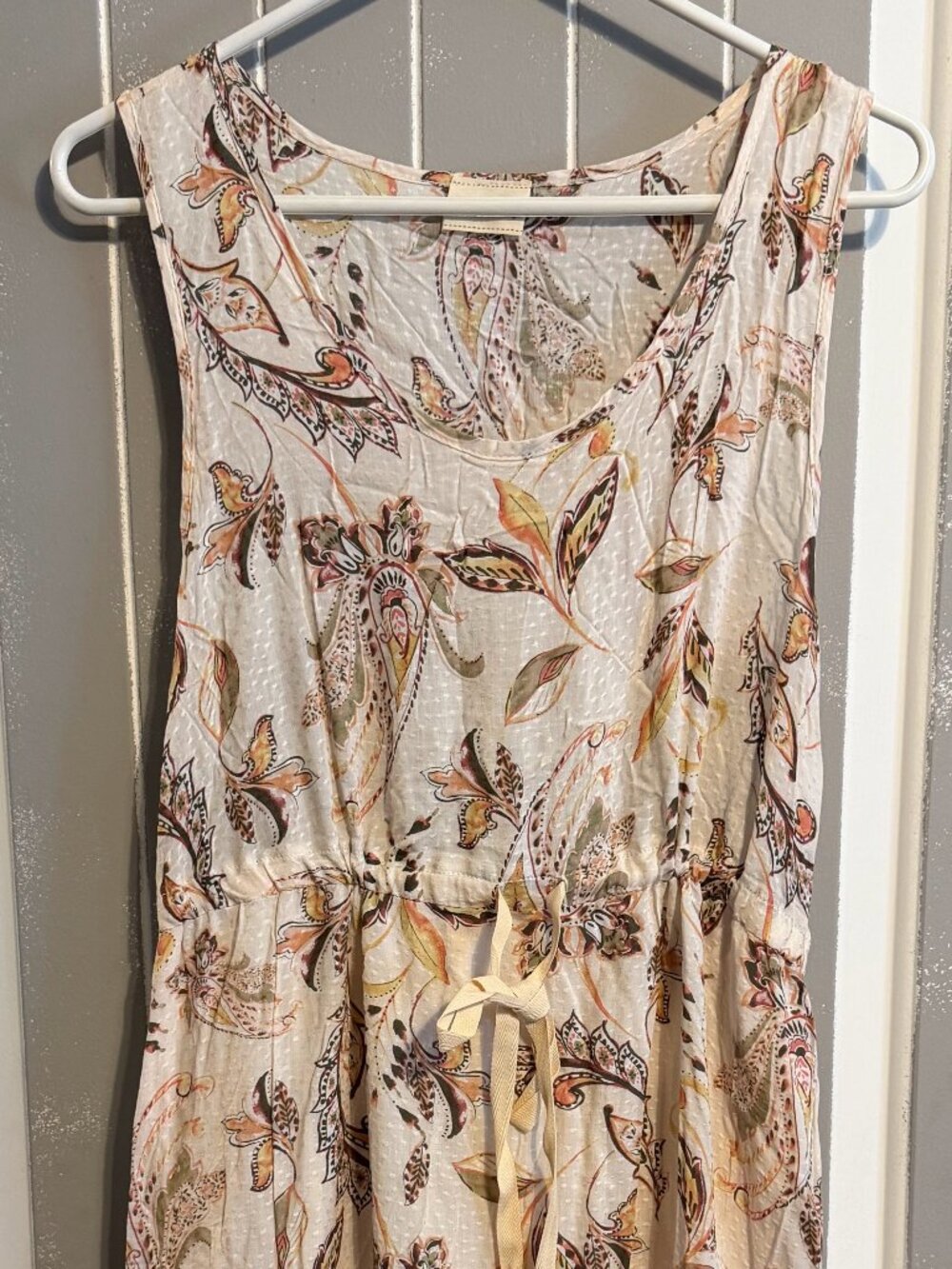 Lovely Melody Junior's Midi Dress Floral With Elastic Tie Cream L Made in USA